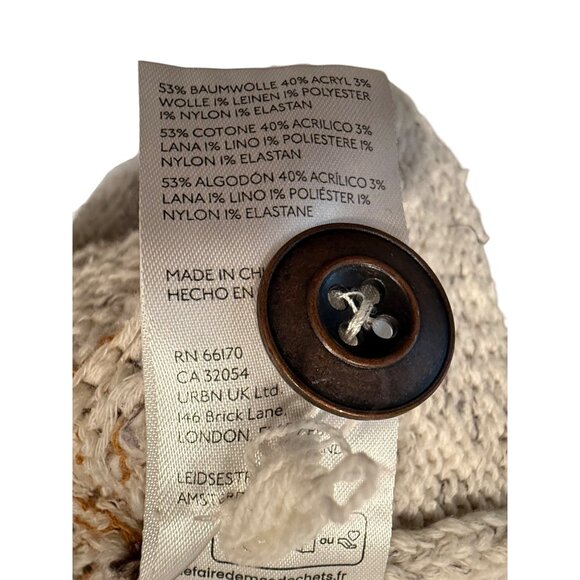 Anthropologie Bohemian Knit Cardigan Sweater L Button Front Short Sleeve Beige - Picture 9 of 9